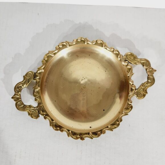 Brass Bells Hand String Plate Lot Vtg Made in India Etched MCM Decor Purple - Picture 6 of 16